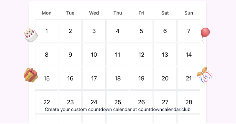 Birthday Countdown Calendar Example