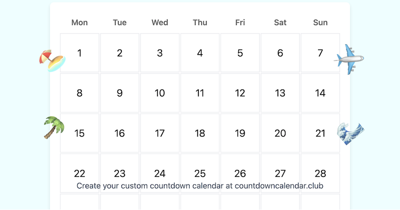 Vacation Countdown Calendar Example