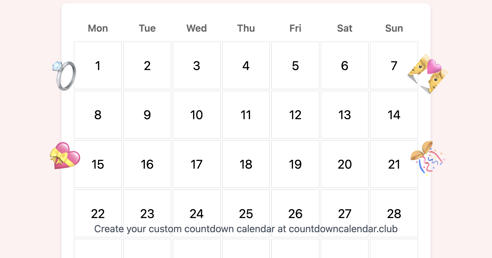 Wedding Countdown Calendar Example